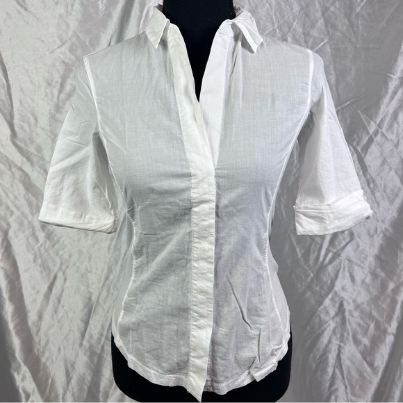 James Perse White Button Down Rib Knit Side Short Sleeve Top Size 0 - Picture 2 of 15